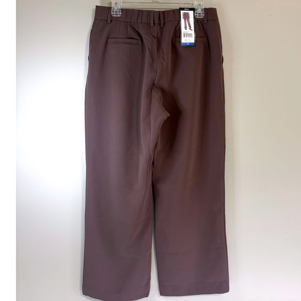 DKNY Womens Mauve Brown Pleated Wide Leg Dress Pants Size 10 New - Picture 3 of 13